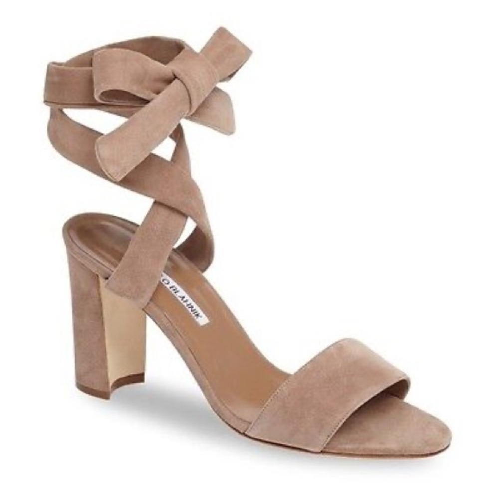 Manolo Blahnik wrap sandal heel suede